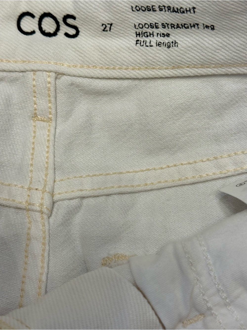 COS Column Straight-Leg Jeans Chalk Off-White High Rise Rigid Denim 27 Cotton - Picture 4 of 10